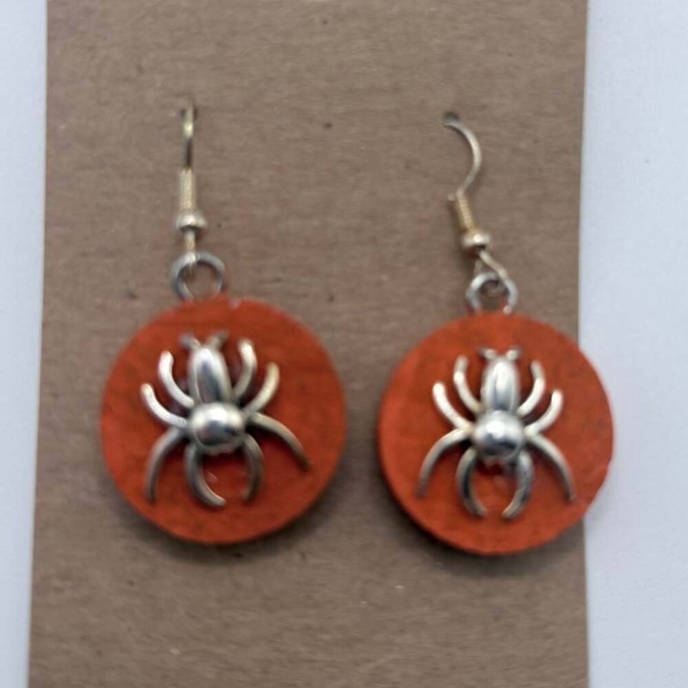 Artisan Handmade Silver-tone and Orange Hook Earrings